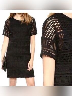 Vince geometric lace crochet overlay Black Dress Size 8